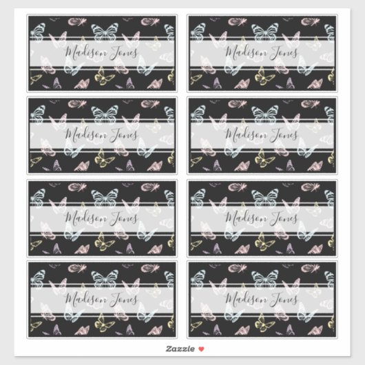 Kute Black Butterfly Pattern Kinder Name School Bo Sticker (Vel)