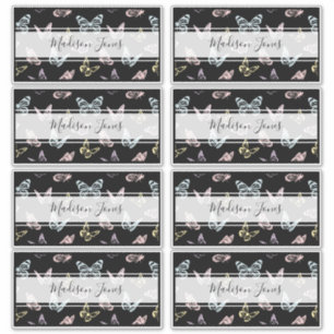 Kute Black Butterfly Pattern Kinder Name School Bo Sticker