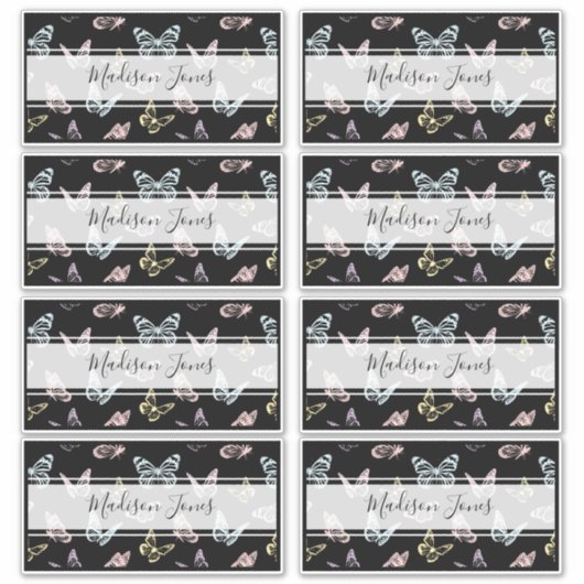 Kute Black Butterfly Pattern Kinder Name School Bo Sticker (Voorkant)
