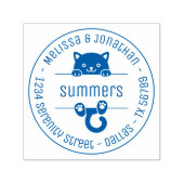 Kute Black Cat Couple Family Round Address Zelfinktende Stempel (Design)