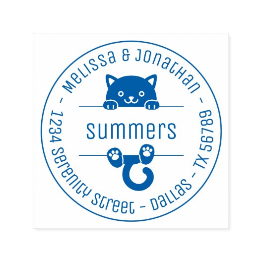 Kute Black Cat Couple Family Round Address Zelfinktende Stempel (Design)