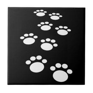 Kute Black en White Cartoon Pet Paw Trail Tegeltje