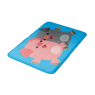 Kute Black en White Cartoon Pigs Bath Mat