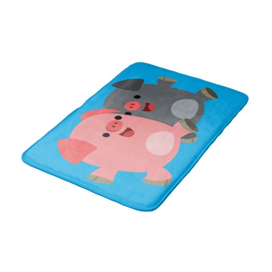 Kute Black en White Cartoon Pigs Bath Mat (Gekanteld)
