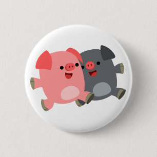 Kute Black en White Cartoon Pigs Button Badge