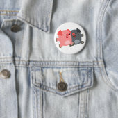 Kute Black en White Cartoon Pigs Button Badge (In situ)