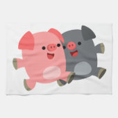 Kute Black en White Cartoon Pigs Kitchen Towel Theedoek (Horizontaal)