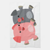 Kute Black en White Cartoon Pigs Kitchen Towel Theedoek (Verticaal)