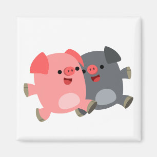 Kute Black en White Cartoon Pigs Magnet