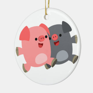 Kute Black en White Cartoon Pigs Ornament