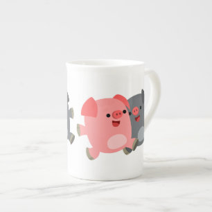 Kute Black en White Cartoon Pigs Porselein Kop