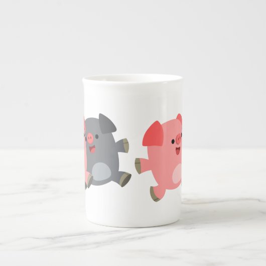 Kute Black en White Cartoon Pigs Porselein Kop (Voorkant)