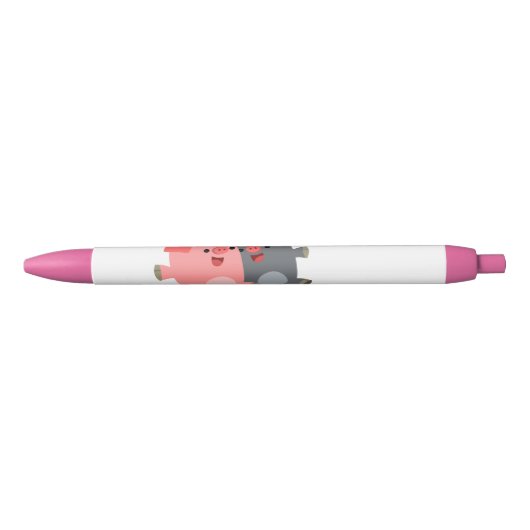 Kute Black en White Cartoon Pigs Zwarte Inkt Pen (Voorkant)