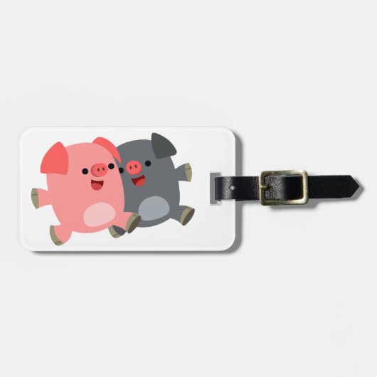Kute Black en White Cartoon Varkens Bagagelabel (Voorkant horizontaal)