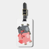 Kute Black en White Cartoon Varkens Bagagelabel (Voorkant verticaal)