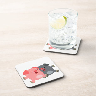 Kute Black en White Cartoon Varkens Reeks Onderzet Drankjes Onderzetter