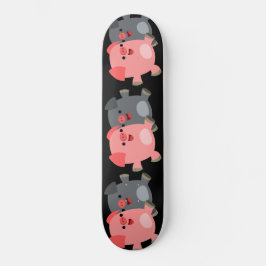 Kute Black en White Cartoon Varkens Schaats Board Skateboard