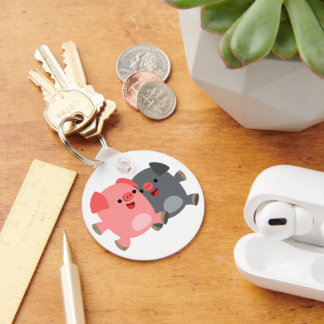 Kute Black en White Cartoon Varkens Sleutelhanger