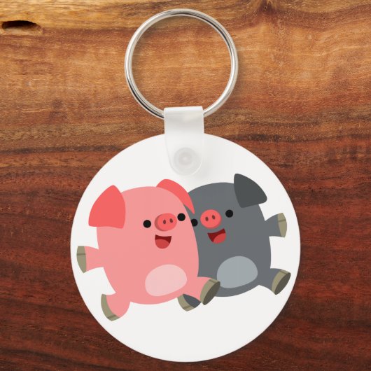 Kute Black en White Cartoon Varkens Sleutelhanger (Voorkant)