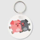 Kute Black en White Cartoon Varkens Sleutelhanger (Voorkant)