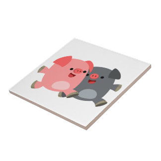 Kute Black en White Cartoon Varkens Tile Tegeltje