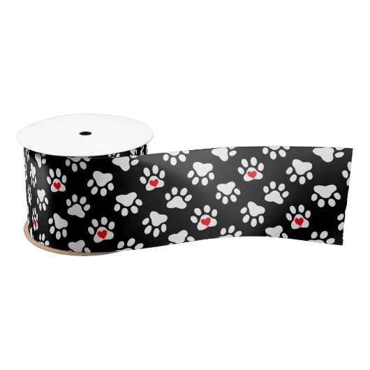 Kute Black en White Dog Paws met hartspatroon Satijnen Lint (Spoel)