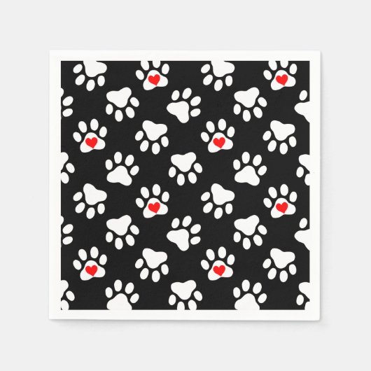 Kute Black en White Dog Paws met hartspatroon Servet (Voorkant)