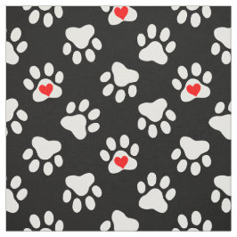 Kute Black en White Dog Paws met hartspatroon Stof
