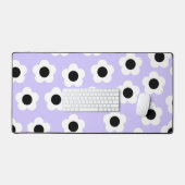 Kute Black en White Flower met blauwe achtergrond Bureaumat (Keyboard & Muis)