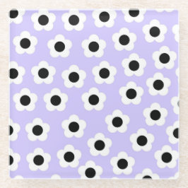 Kute Black en White Flower met blauwe achtergrond Glazen Onderzetter