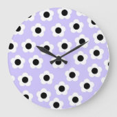 Kute Black en White Flower met blauwe achtergrond Grote Klok (Voorkant)