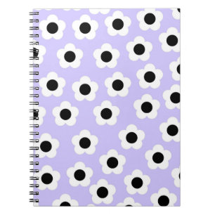 Kute Black en White Flower met blauwe achtergrond Notitieboek