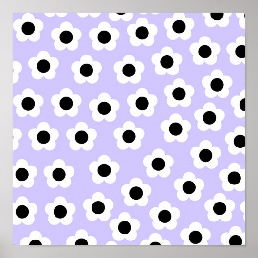 Kute Black en White Flower met blauwe achtergrond Poster (Voorkant)