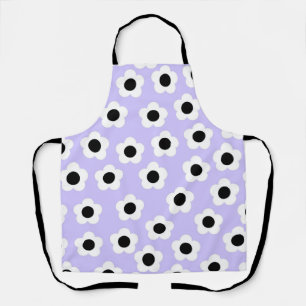 Kute Black en White Flower met blauwe achtergrond Schort