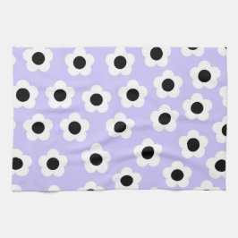 Kute Black en White Flower met blauwe achtergrond Theedoek