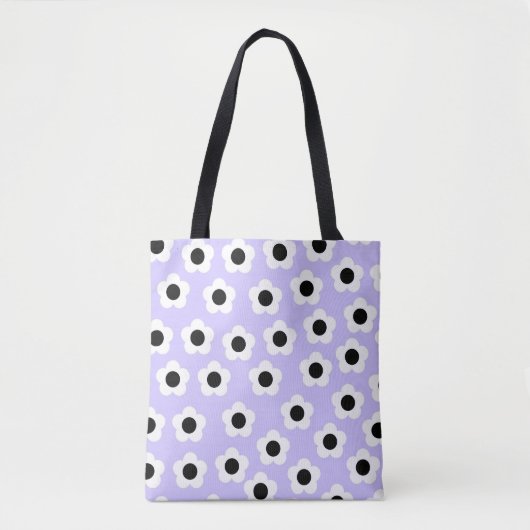 Kute Black en White Flower met blauwe achtergrond Tote Bag (Voorkant)