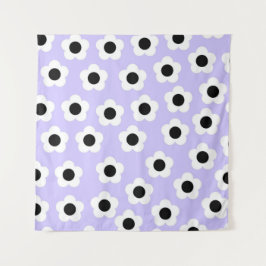 Kute Black en White Flower met blauwe achtergrond Wandkleed