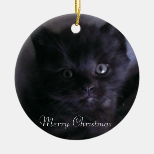 Kute Black Kitten kerstboomversiering Keramisch Ornament (Voorkant)
