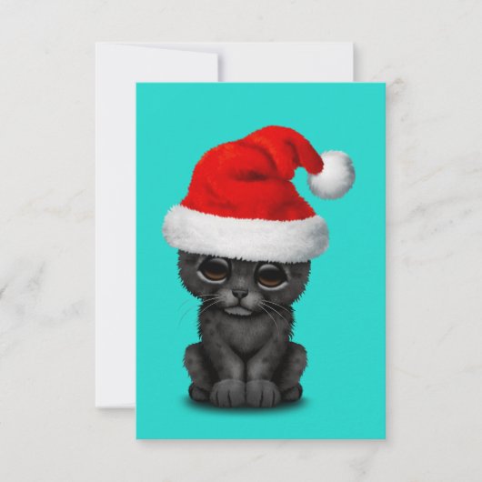 Kute Black Panther Cub Wearing a Santa Hat Kaart (Voorkant)