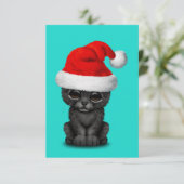 Kute Black Panther Cub Wearing a Santa Hat Kaart (Staand voorkant)