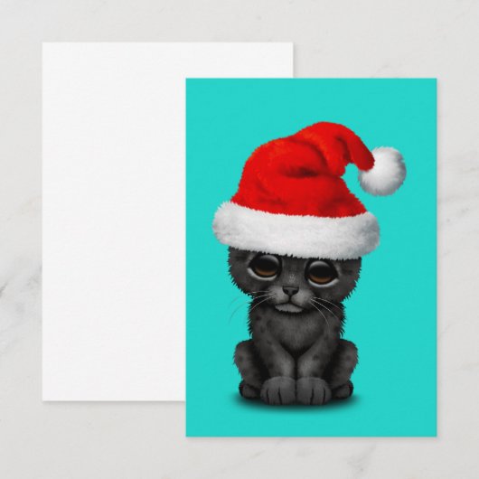 Kute Black Panther Cub Wearing a Santa Hat Kaart (Voorkant / Achterkant)