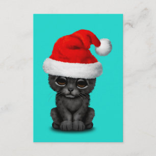 Kute Black Panther Cub Wearing a Santa Hat Kaart