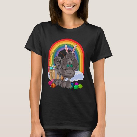 Kute Black Standard Poodle Easter Eggs Bunny Dog T-shirt (Voorkant)