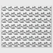 Kute Black White palm tree tiled party strand Cadeaupapier (Vlak)