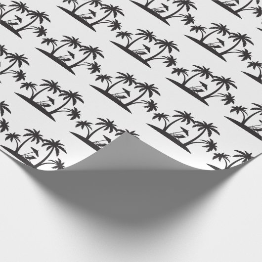 Kute Black White palm tree tiled party strand Cadeaupapier (Hoek)