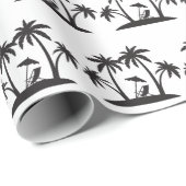 Kute Black White palm tree tiled party strand Cadeaupapier (Rol Hoek)