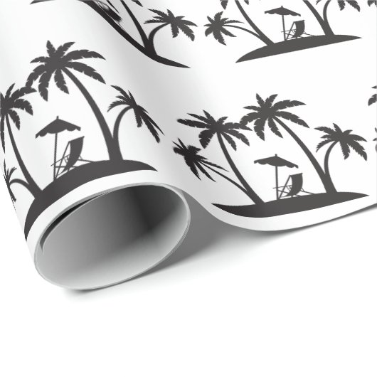 Kute Black White palm tree tiled party strand Cadeaupapier (Rol Hoek)