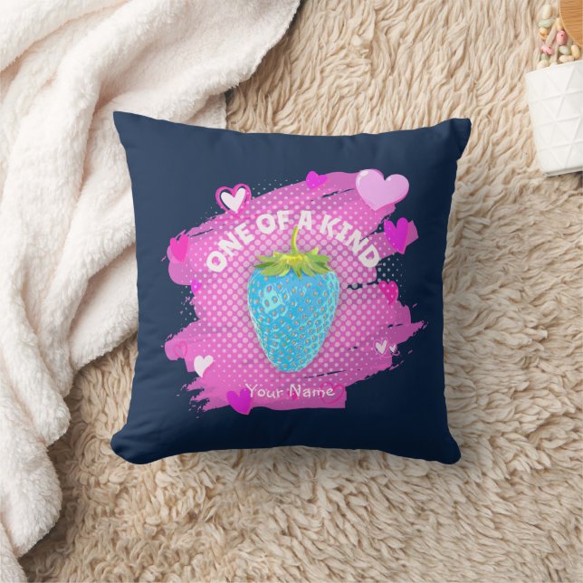 Kute blauwe aardbei harst een soort roze kussen (Deken)