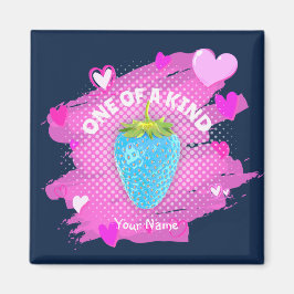 Kute blauwe aardbei harst een soort roze magneet