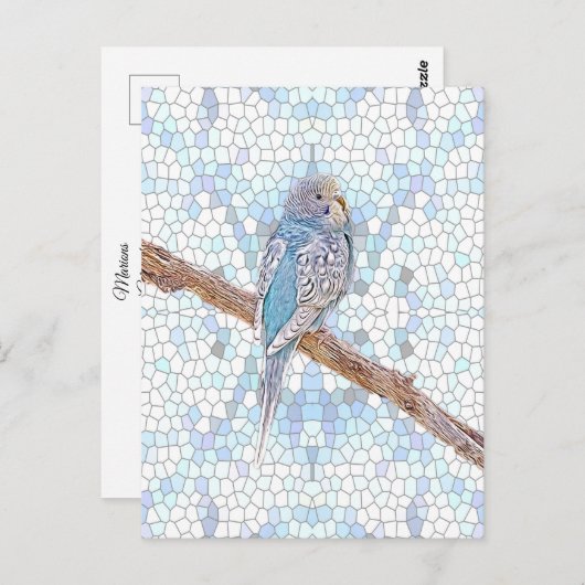 Kute blauwe boon op mozaïekachtergrond briefkaart (Voorkant / Achterkant)